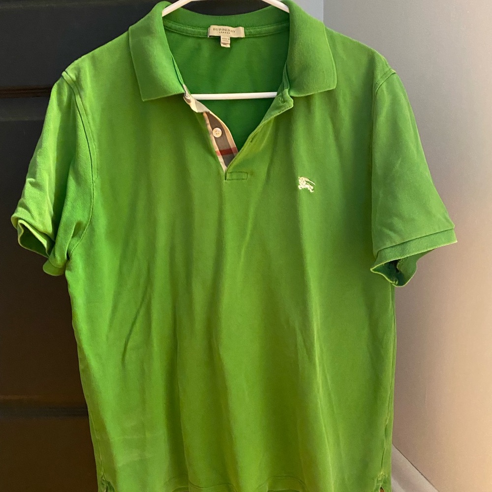 Burberry Green Polo Shirt with Signature Check Trim